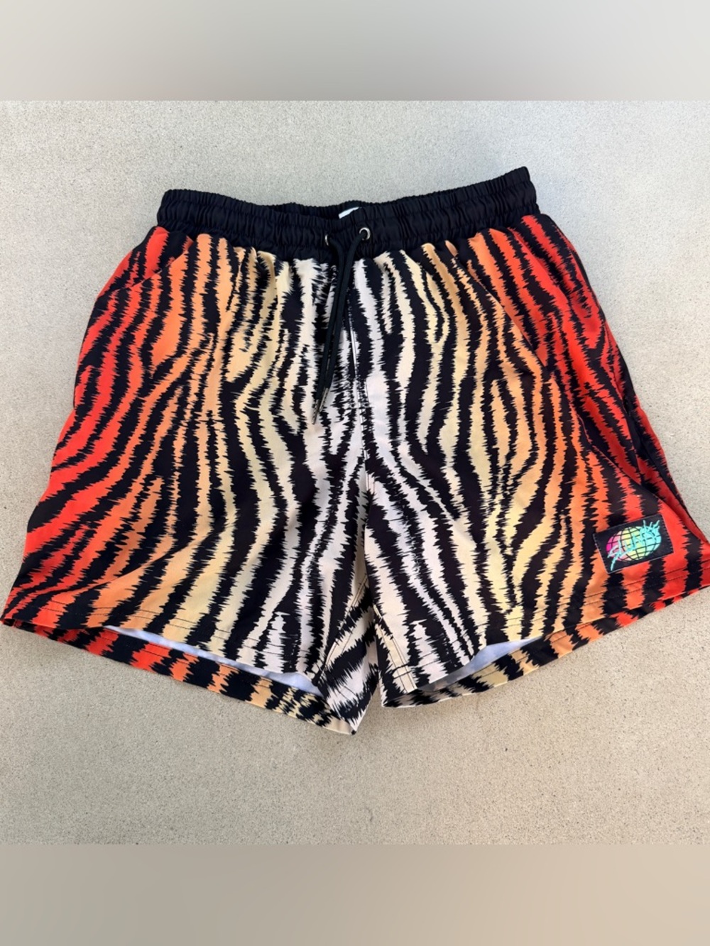 Slunks Orange Black Animal Print Athletic Shorts Swim Beach Volleyball SMALL